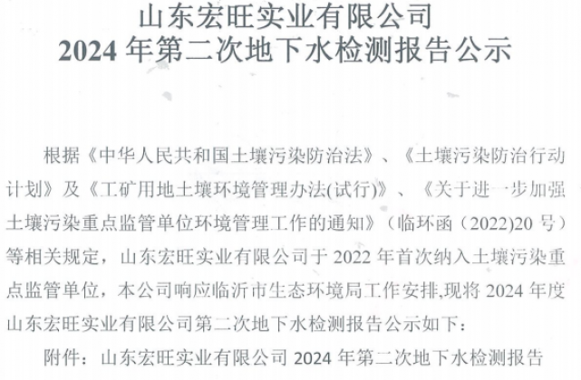 山东宏旺实业有限公司2024年第二次地下水检测报告