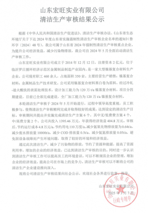 山东宏旺实业有限公司 清洁生产审核结果公示